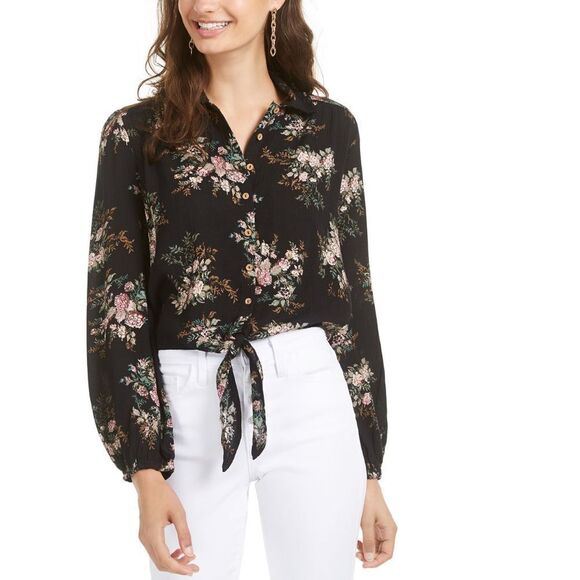 American Rag Juniors Printed Tie-Front Top - Picture 1 of 5